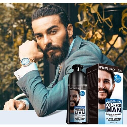 200ml Natural Long Lasting Permanent Black Beard Dye Shampoo For Men Beard Dying Removal White Gray Beard Hair Dye