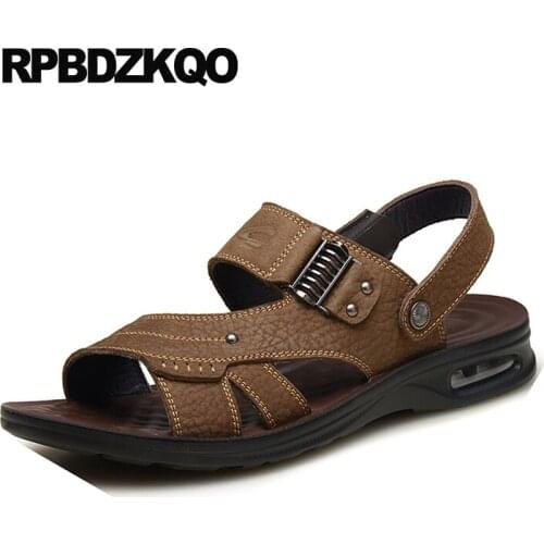 2018 Open Toe Outdoor Italian Casual Slippers Designer Shoes Men High Quality Summer Slides Genuine Leather Slip On Sandals