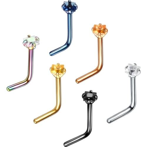 2021 Trendy Titanium Stainless Steel L Shape Nose Stud Pack Crystal AAA CZ Stud Nose Ring Set Nose Stud Lot Piercing Nariz Pin