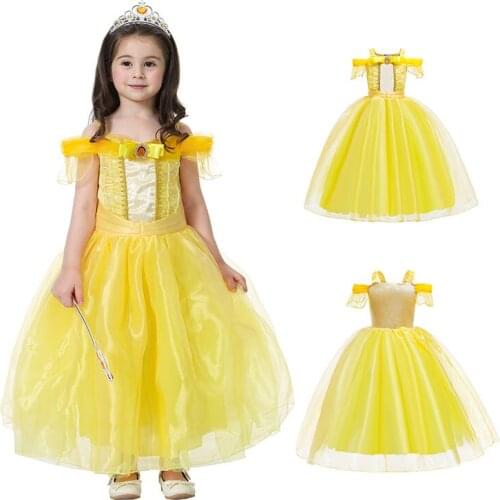 2021 Girls Halloween Cosplay Belle Princess Dress Summer Belle Costume Beauty and beast Kids Christmas Party Birthday Costume