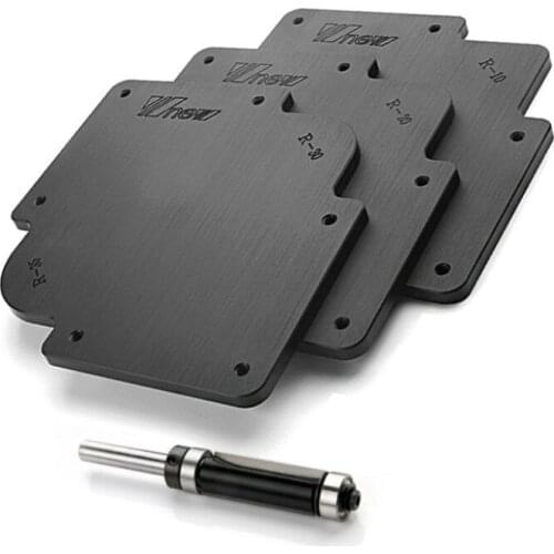 3pcs R Round Corner Jig Template Bakelite Plate + 1pc Router Bit with Bearing for Woodworking Tools Engraving Machine