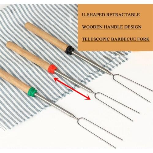 8pcs BBQ Barbecue Skewers Stick Stainless Steel 31-83cm Folding Telescoping Roasting Fork Stick Outdoor BBQ Grilling Accessories