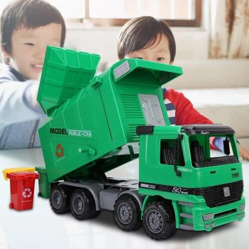 Big size Simulation Inertia Garbage Truck Sanitation Car Model Toy with Three Trash Can Kid Inertia Engineering Cleaning Car Toy