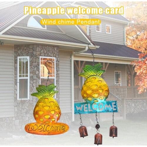 Pineapple Wind Chimes Retro Welcome Sign Decor for Front Door Home Porch Wall Indoor Outdoor Garden Yard Fence D1