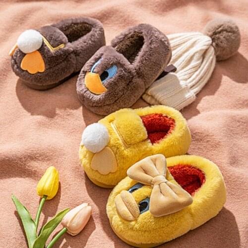 Childrens Cotton Slippers Girls Cute Cartoon Duckling Princess Indoor Baby Bag Heel Plush Cotton Slippers Autumn andWinter Boys