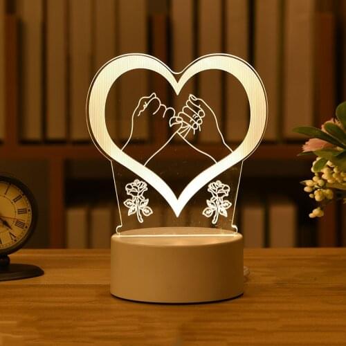 Kid Night Light 3D Acrylic Cartoon Creative Table Lamp Bedside Lamp Romantic Heart Multiple Styles Touch Switch USB Night Light