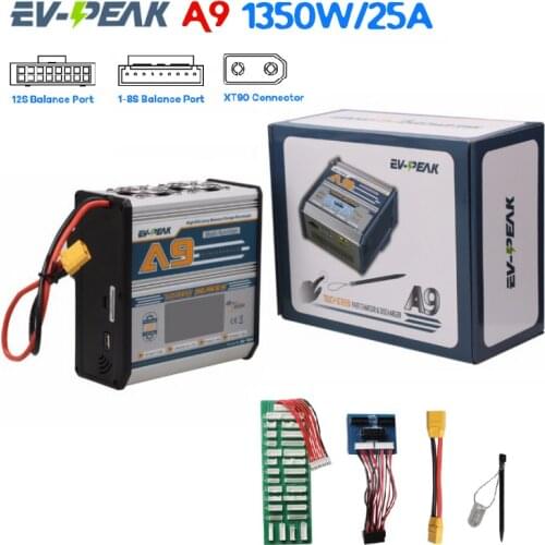 EV-PEAK A9 1350W 25A 1-8S Balance Charger With Adapter Board For LiPo LiFe NiMH NiCd Battery
