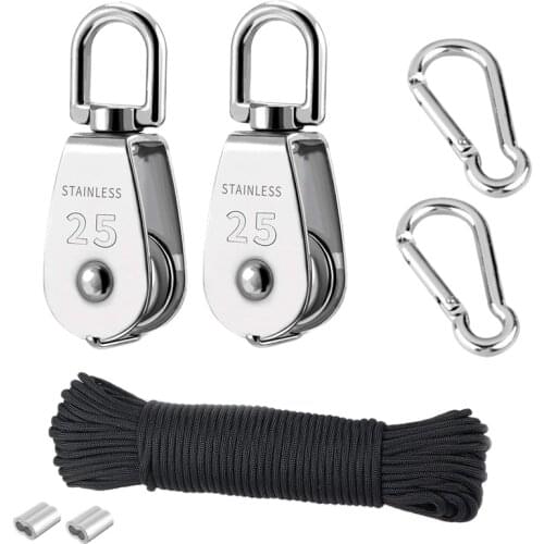 Hot 2Pcs M25 Crane Pulley Block Single Pulley Block Hanging Wire Towing Wheel 20 Meter Nylon Pulley Line Rope