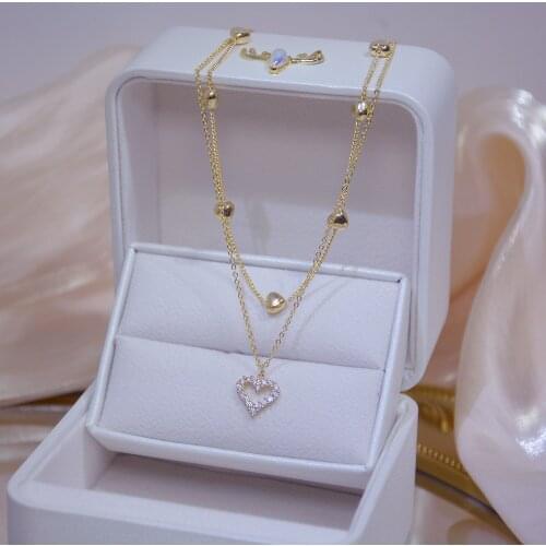 Exquisite Adjustable Love Pendant Necklace for Women Bling Zircon Layered Chain Party Jewelry Accessories Gift
