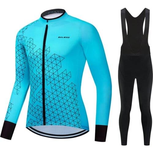 SALEXO Men Cycling Jersey Set Autumn Long Sleeves Fit Comfortable Sun-protective Road Bike Tops MTB Jerseys Asian Size
