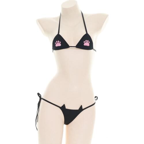 Super Lovely Cats Paw Embroidery Bikini Underwaer Suit Sexy Lolita Soft Girl Bandage Lingerie Set sukumizu Bra & Panties Set