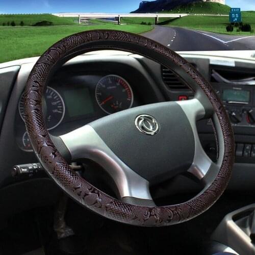 KKYSYELVA Leather Steering Wheel Covers for Car Bus Truck 36 38 40 42 45 47 50cm Auto Steering-wheel cover Interior Accessories