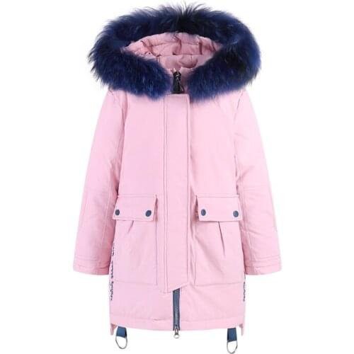 Girls White Duck Down Jackets Winter Thicken Warm Long Down Coats With Fur Collar Fashion Kids Coats Size 120-160