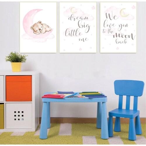 Cartoon Bear Elephant Moon Animal Nursery boys and girls wall top bed Canvas Painting Wall Picture Poster Living Room Decoration