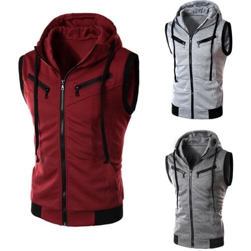 2021 Autumn Fashion Sleeveless Jacket Men Winter Casual Patchwork Tops Sports Fitness Zipper Hoodies Hooded Vest Mens Clothing