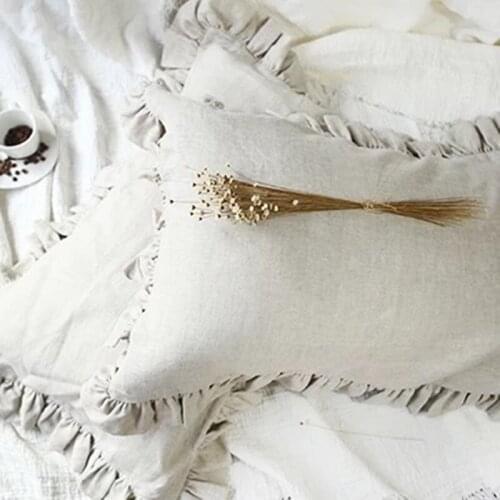 100% Linen Pillowcases Lotus leaf broad Type Ivory white Pink Natural Linen Blue colors Pillowcases 48 x 74 cm 2 pieces on sale