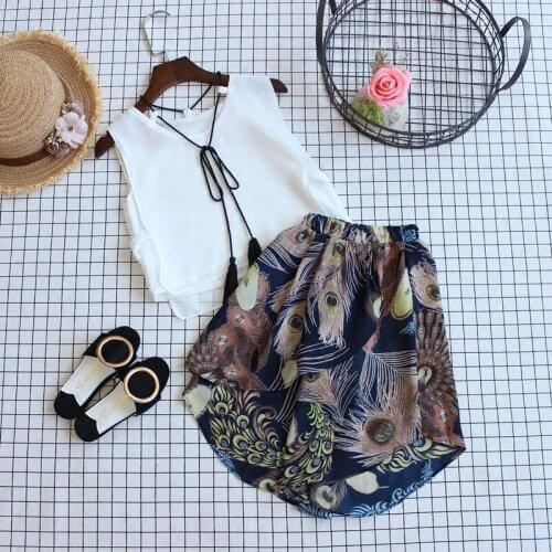 Baby Girl Clothes Hot Summer Childrens Girls' Clothing Sets Kids Baby clothes Toddler Chiffon Pure Vest Peacock Wide-leg Pants