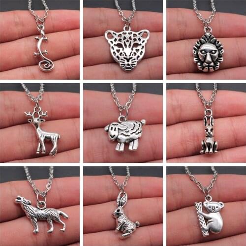 Animal Pendant Necklace Fashion Antique Silver Color Simple Zinc Alloy Rabbit Sheep Snake Deer Pig Lion Necklaces