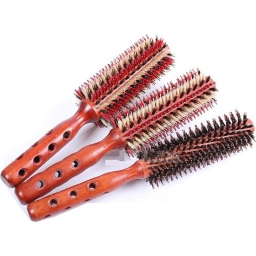 Rolling Comb Major Wooden Comb Pure Pig 's Bristles Hair Rolling Comb Curly Hair Pear Blossom Head Modeling Will Flower Comb