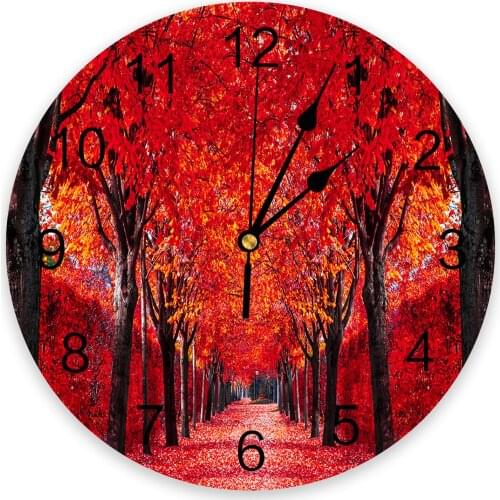 Romantic Autumn Forest Road Red Fallen Leaves Wall Clock Modern Design Home Decor Silent Wall Clock Living Room Decor Wall Clock