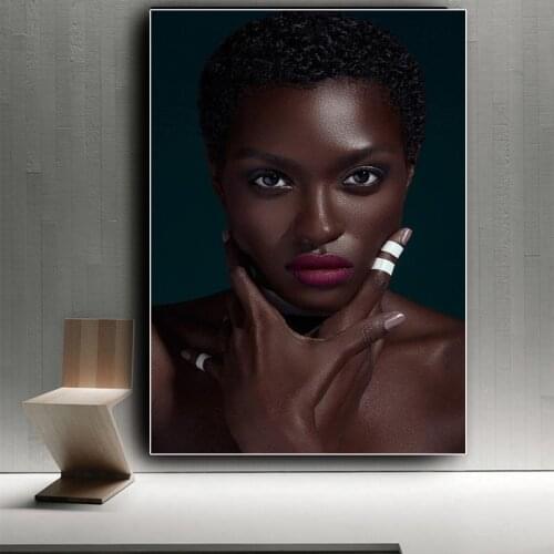 Sexy Black African Woman Portrait Canvas Painting Posters and Prints Scandinavian Wall Art Picture for Living Room Cuadros