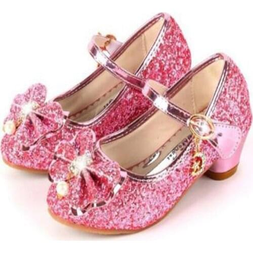 Spring Children Shoes Girls High Heel Princess Dance Sandals Kids Shoes Glitter Leather Fashion Girls Party Dress Wedding Shoes