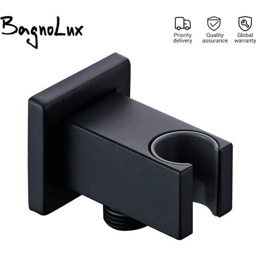 Solid Brass Modern Matt Black Shower Accessories Wall Mounted Square Hand Shower Holder Wall-Mounted Fixed Hand Shower Bracket