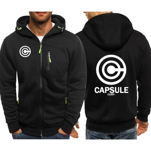 Anime Jackets Men Streetwear CAPSULE CORP printed Sweatshirts Fleece Warm Zipper Hoodies Harajuku Hip Hop Tracksuit F