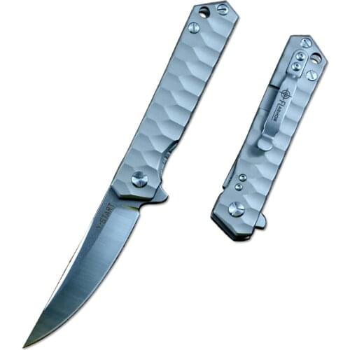 Y-START D2 Cutting Pocket Knife Folding Blade Drop Point TC4 Titanium Handle for Outdoor Camping Hunting with Pocket Clip