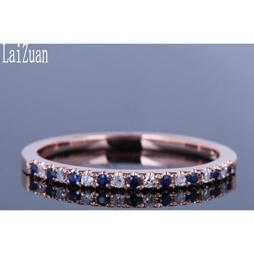LaiZuan Solid 10K Rose Gold 0.2ct Round 100% Genuine Natural Diamonds & Sapphires Ring Women Wedding Elegant unique Fine Jewelry