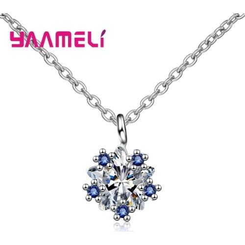 Stylish Trendy Blue Shinny Zircon Crystal Female Necklace Luxury Beautiful Pendant For Women Wife Girlfriend Anniversary Gifts