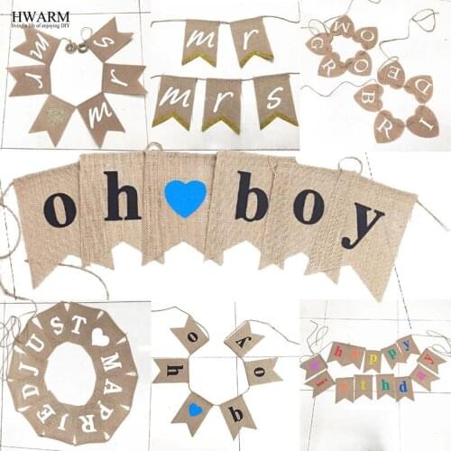 2pcs linen lace pull flag Christmas wedding birthday party GROOM BRIDE love pull flag environmental protection craft Christmas