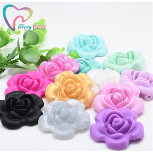 Teeny Teeth 5 PCS Rose Silicone Beads Baby Teethers Food Grade Baby Teething Toys For Pacifier Chain Necklace DIY Accessories