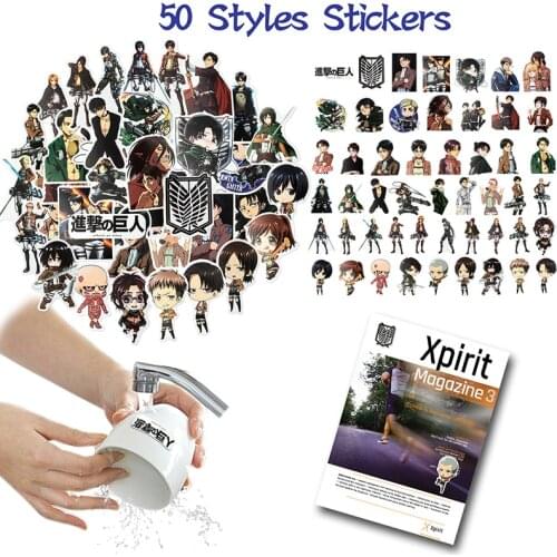 64Pcs Attack on Titan Sets Stickers Necklace Keychain Button Pins Drawstring Bag Backpack Phone Lanyard Silicone Bracelets