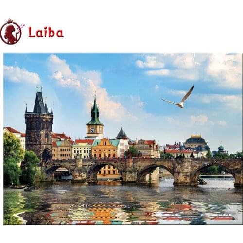 Charles Bridge Prague 5d diy diamond painting bridge landscape full square round drill diamond embroidery sale home decoration