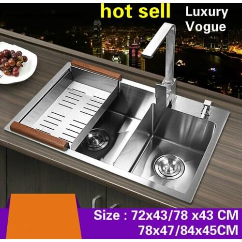 Free shipping Hot sell standard individuality manual sink double groove food grade 304 stainless steel 72x43/78x43/78x47/84x45CM