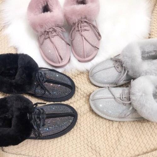 2020 new women shiny snow boots warm shoes women non-slip cowhide leather thick wool rubber sole winter ankle boots