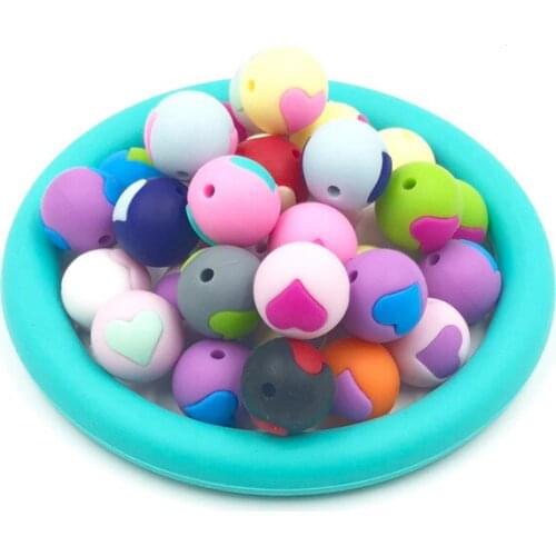 5Pcs/Pack Heart Pattern Beads Food Grade Teething Accessories Baby Shower Toys Necklace Bracelet Baby Teether Dental Care