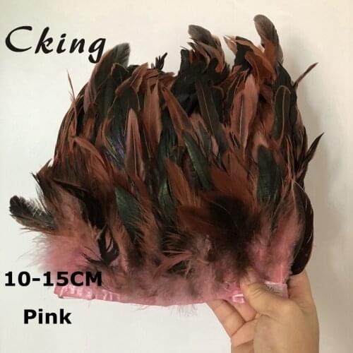 Cking 10 meters Pink Color Dyed chicken feather trims 10-15cm 4-6inches diy rooster tails feather fringes strips for scarf craft