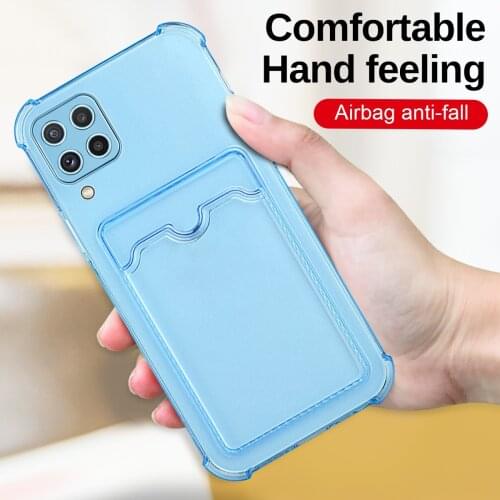 For Samsung Galaxy A22 4G Transparent Card Bag Phone Case Soft Bumper Four Corners Anti-fall Cover Shell For Sansung A 22 6.4"