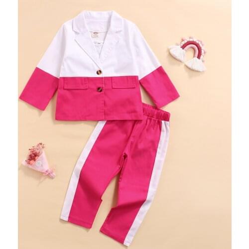 FOCUSNORM 2-7Y Fashion Autumn Kids Girls 3pcs Clothes Sets Color Patchwork Long Sleeve Single Breasted Blazer Jacket+Vest+Pants