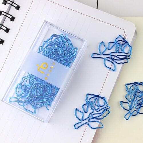 Creative Paper Clip Kit Delicate Rose Gold Envelope Hanger Elegant Royal Blue Rose Shape Paper Clip Set Bookmark Office Supplies