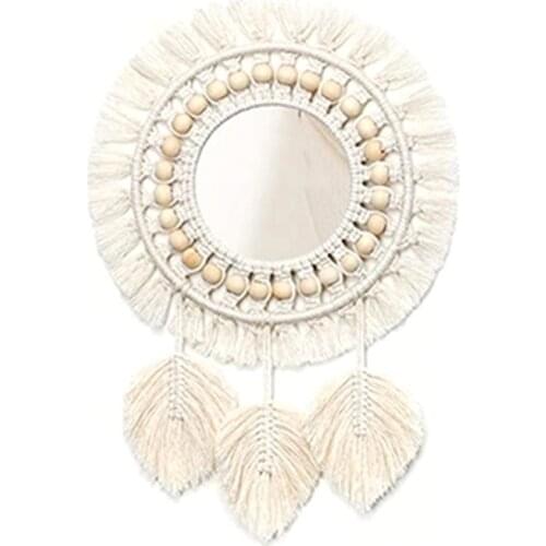 Round Mirror Macrame Mirror Wall Boho Home Decor for Apartment Living Room Bedroom Baby Nursery Dorm