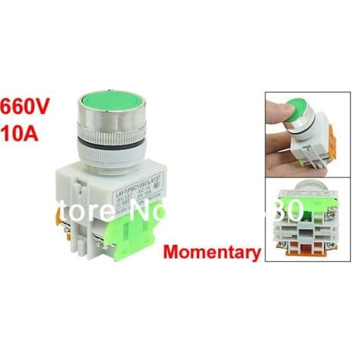 LAY7-11 AC 660V 10A DPST 4 Screw Terminal Green Sign Signal Momentary Non-Lock Push Button Switch 1 NO 1 NC 22mm 7/8"