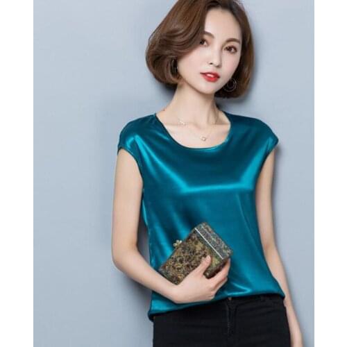 Summer women t shirt silk 2018 tops tees women clothing chiffon o-neck fashion womens T-shirts for sleeveless Plus Size Top