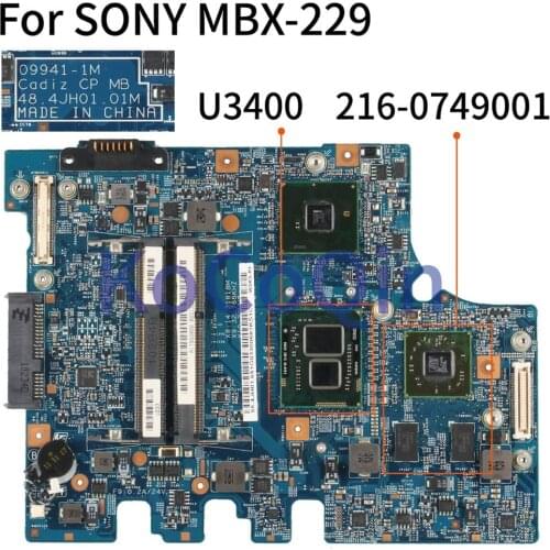 KoCoQin MBX-229 Laptop motherboard For SONY VPCY21SFX MBX-229 Core U3400 Mainboard A1790088B 09941-1M 48.4JH01.021 216-0749001