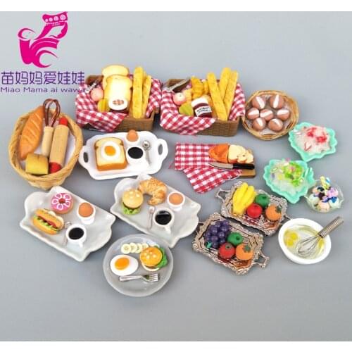 Mini Food Doll House Accessories Diy Bread Smoothies Icecream Breakfirst Egg Dinner Set for Barbie Blyth Ob11 1/8 1/12 Bjd Doll