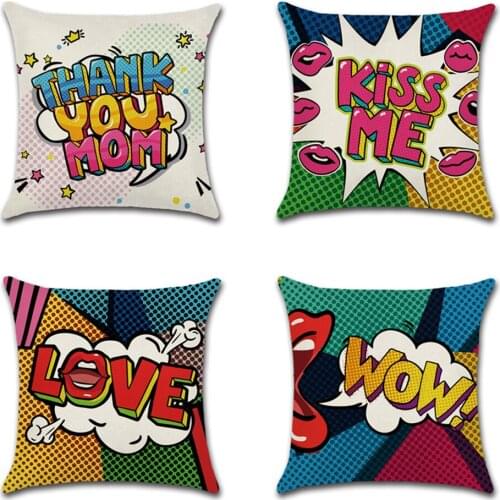 Fashion Cute Cartoon Pop Style Super Mama Cushion Cover Linen 45*45cm Decor Mom Pillow Case for Sofa Home Cool Mother Pillowcase