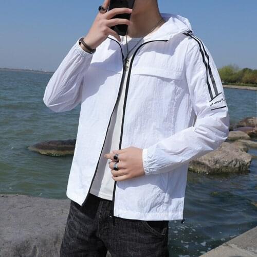 M-6XL 7XL 8XL Mens Jacket with Hood Summer Long Sleeve Baseball Jacket Striped Zipper Fashion Casual Thin Windbreakers