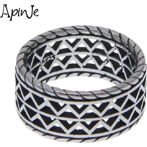 Apinje Thai Silver Rings 925 Sterling Silver Ring for Men Geometry Hollow Out Triangle Gothic Punk Ancient Fashion Gift Jewelry
